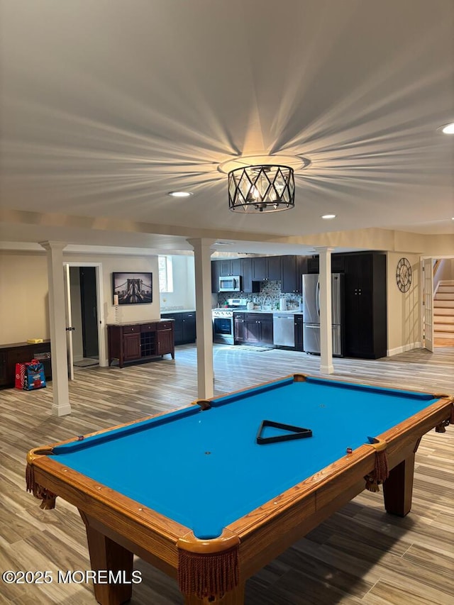 231 Friendship Rd, Howell, NJ 07731 - recreation room with billiards, wood finished floors, recessed lighting, and ornate columns