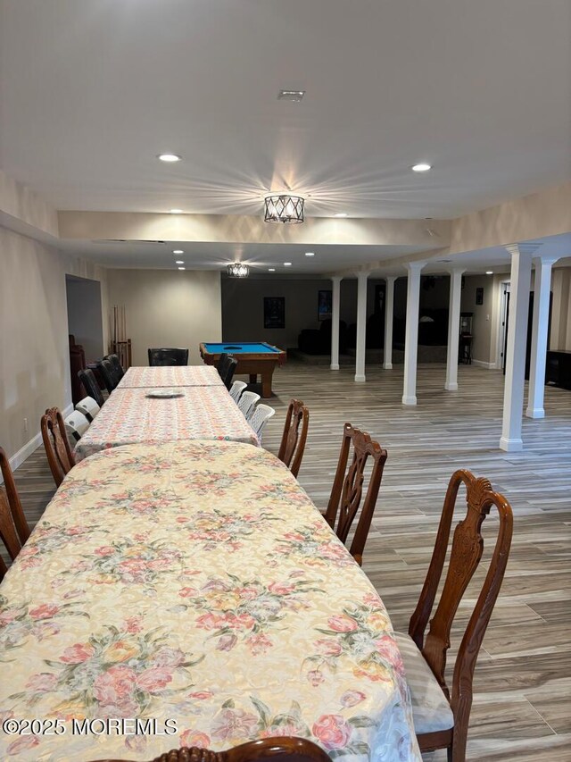 231 Friendship Rd, Howell, NJ 07731 - dining area with baseboards, pool table, recessed lighting, and light wood-style flooring