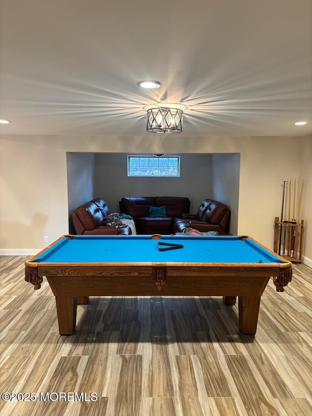 231 Friendship Rd, Howell, NJ 07731 - playroom with billiards table, baseboards, wood finished floors, and recessed lighting