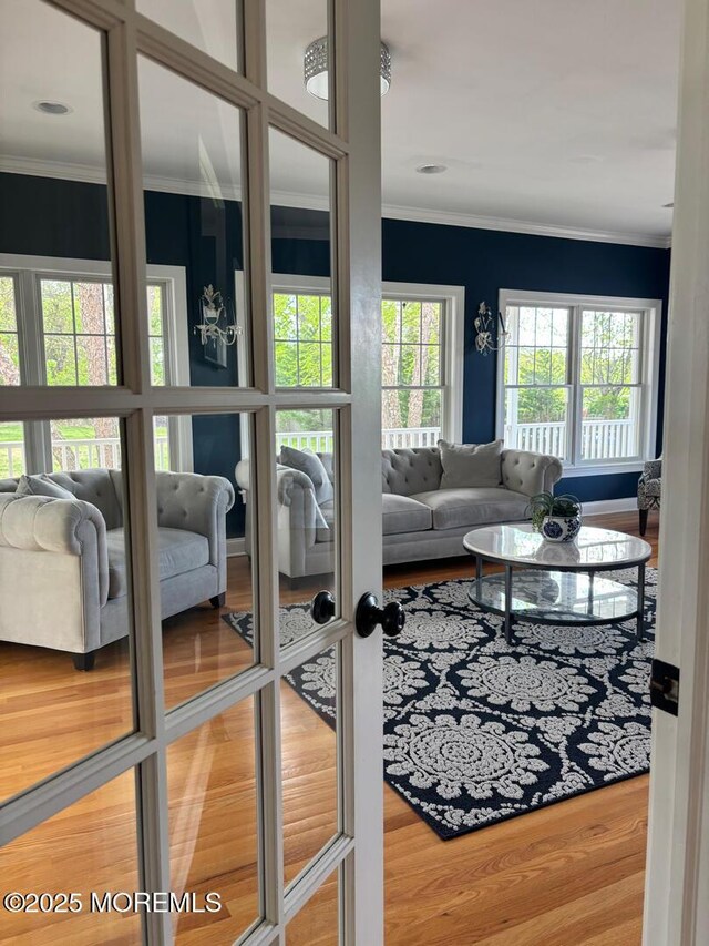 231 Friendship Rd, Howell, NJ 07731 - living room featuring crown molding, wood finished floors, and french doors