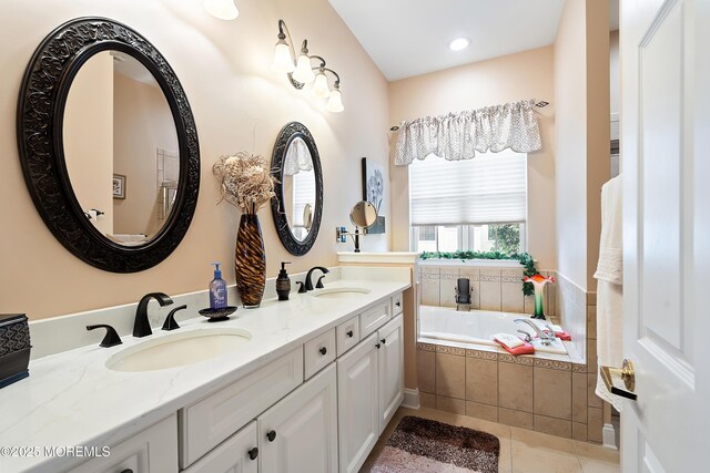 83 Brigantine Blvd, Waretown, NJ 08758 - full bath with a bath, double vanity, tile patterned floors, and recessed lighting