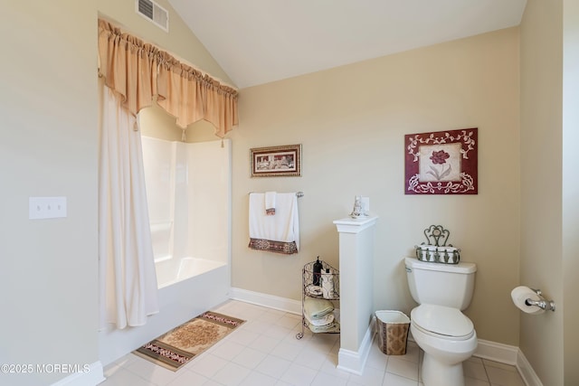 83 Brigantine Blvd, Waretown, NJ 08758 - full bath with toilet, tile patterned floors, vaulted ceiling, shower / bathtub combination, and baseboards