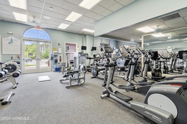 83 Brigantine Blvd, Waretown, NJ 08758 - gym featuring a drop ceiling and french doors