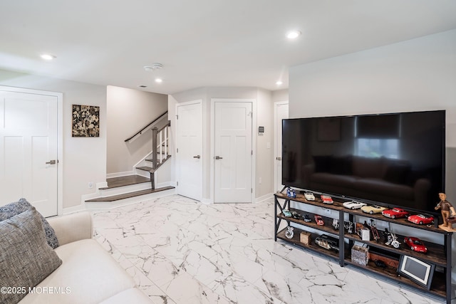 1915 Switzer Ave Unit 1915, Parlin, NJ 08859 - living area featuring stairway, recessed lighting, baseboards, and marble look tiles