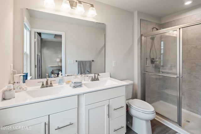 1915 Switzer Ave Unit 1915, Parlin, NJ 08859 - bathroom with a stall shower, double vanity, and toilet