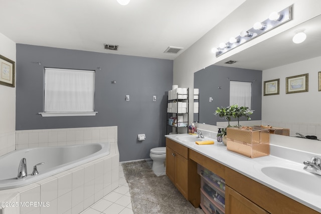 17 Meadow Run Ct, Jackson, NJ 08527 - bathroom with tile patterned floors, double vanity, toilet, a bath, and baseboards