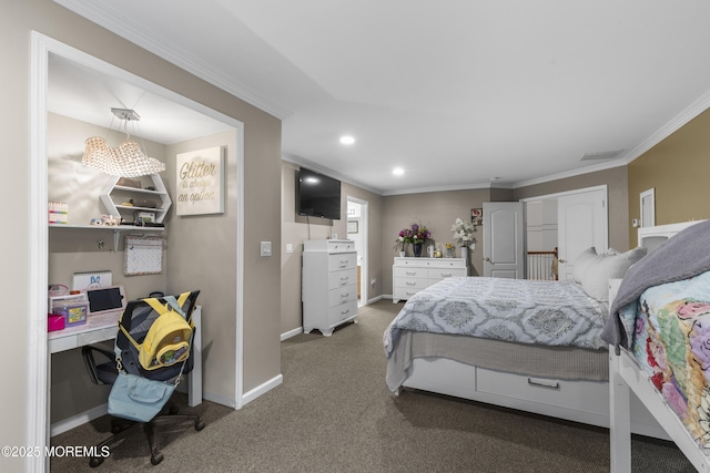 17 Meadow Run Ct, Jackson, NJ 08527 - bedroom featuring ornamental molding, baseboards, an office area, carpet floors, and recessed lighting