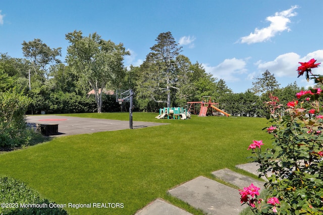 211 Cedar Ave, Long Branch, NJ 07740 - view of green lawn featuring a playground and basketball hoop