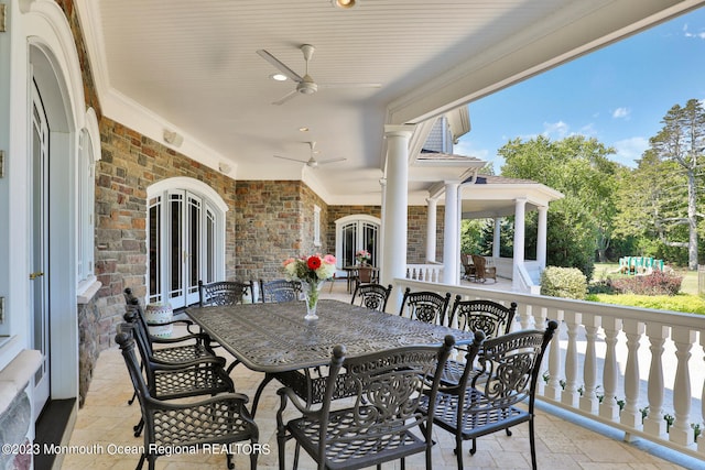 211 Cedar Ave, Long Branch, NJ 07740 - view of patio / terrace with ceiling fan and outdoor dining space