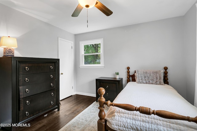 469 E Rd, Belford, NJ 07718 - bedroom with dark wood-type flooring, baseboards, and a ceiling fan