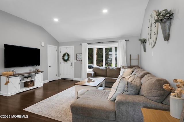469 E Rd, Belford, NJ 07718 - living area featuring lofted ceiling, dark wood-style floors, recessed lighting, and baseboards