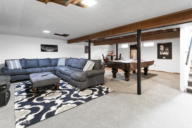 469 E Rd, Belford, NJ 07718 - carpeted living area with billiards table