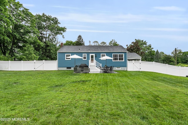 469 E Rd, Belford, NJ 07718 - rear view of house with a gate, entry steps, a chimney, and a patio area