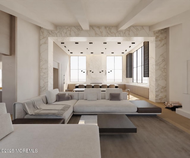 88 Clover Hill Rd, Colts Neck, NJ 07722 - living area featuring beamed ceiling and wood finished floors