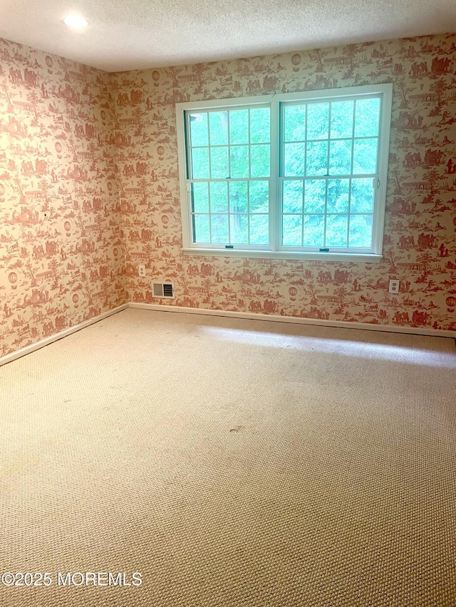 57 Pape Dr, Atlantic Highlands, NJ 07716 - carpeted spare room featuring wallpapered walls, a textured ceiling, and baseboards