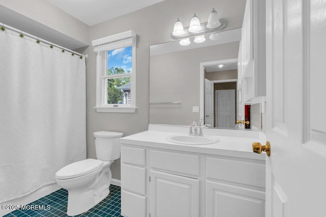 10 Forrest Ave, Fair Haven, NJ 07704 - bathroom with toilet, vanity, tile patterned floors, and a shower with curtain