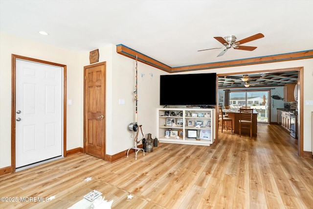 125 Bloomfield Rd, Barnegat, NJ 08005 - living area with a ceiling fan, light wood-style flooring, baseboards, and recessed lighting