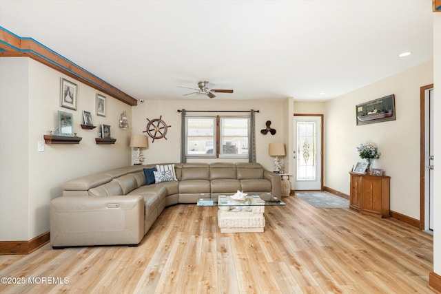 125 Bloomfield Rd, Barnegat, NJ 08005 - living area with ceiling fan, wood finished floors, baseboards, and recessed lighting