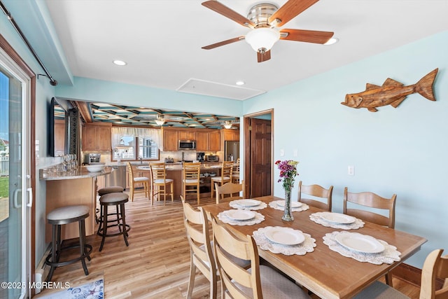 125 Bloomfield Rd, Barnegat, NJ 08005 - dining space with attic access, light wood finished floors, ceiling fan, and recessed lighting