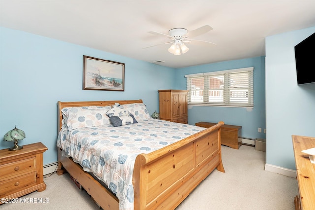 125 Bloomfield Rd, Barnegat, NJ 08005 - bedroom with baseboard heating, light carpet, a ceiling fan, and baseboards