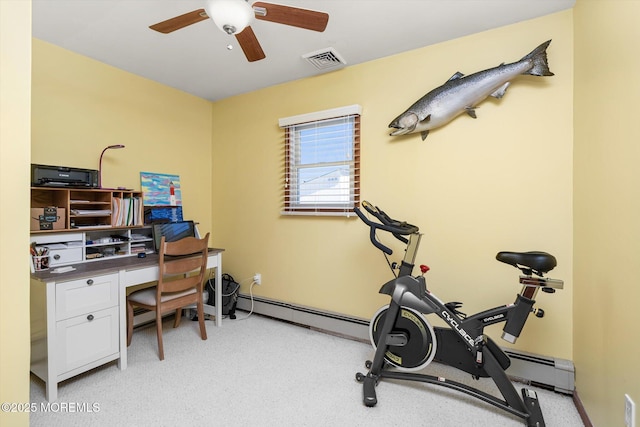 125 Bloomfield Rd, Barnegat, NJ 08005 - home office featuring a ceiling fan, light carpet, and baseboards