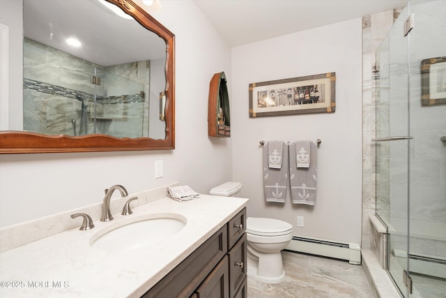 125 Bloomfield Rd, Barnegat, NJ 08005 - full bath with baseboard heating, vanity, toilet, and a shower stall