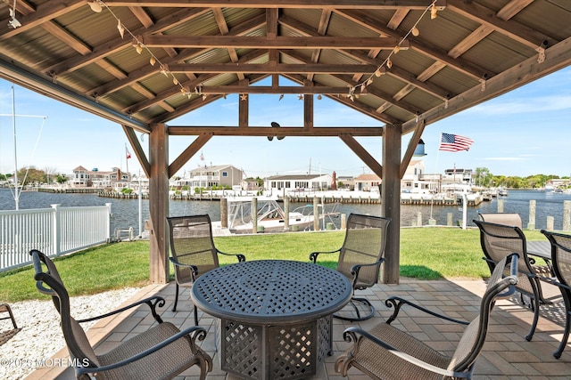 125 Bloomfield Rd, Barnegat, NJ 08005 - view of patio with a water view, a gazebo, and a dock