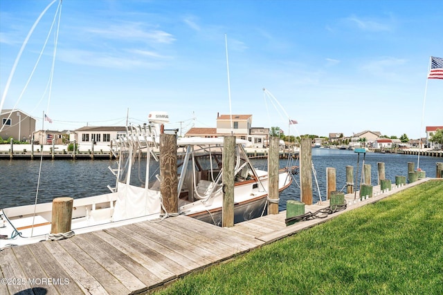 125 Bloomfield Rd, Barnegat, NJ 08005 - dock area featuring a water view, a lawn, and a residential view