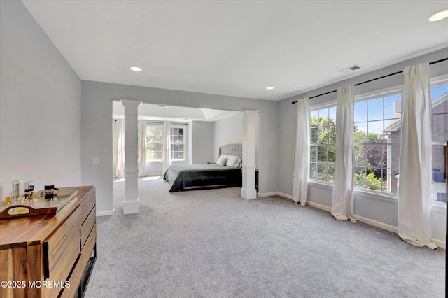 64 Sage St, Holmdel, NJ 07733 - bedroom featuring multiple windows, carpet floors, baseboards, decorative columns, and recessed lighting