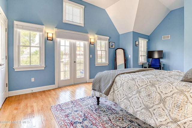 78 Cookman Ave, Ocean Grove, NJ 07756 - bedroom with access to outside, wood finished floors, baseboards, french doors, and high vaulted ceiling