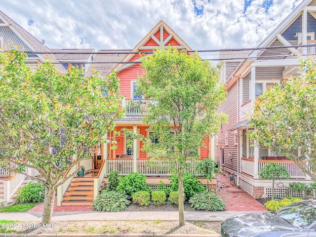 78 Cookman Ave, Ocean Grove, NJ 07756 - view of front of property featuring covered porch, a balcony, and stairs