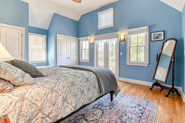 78 Cookman Ave, Ocean Grove, NJ 07756 - bedroom with access to outside, wood finished floors, a closet, baseboards, and high vaulted ceiling