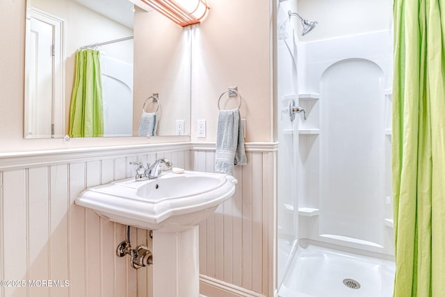 78 Cookman Ave, Ocean Grove, NJ 07756 - full bathroom with a shower with shower curtain and wainscoting