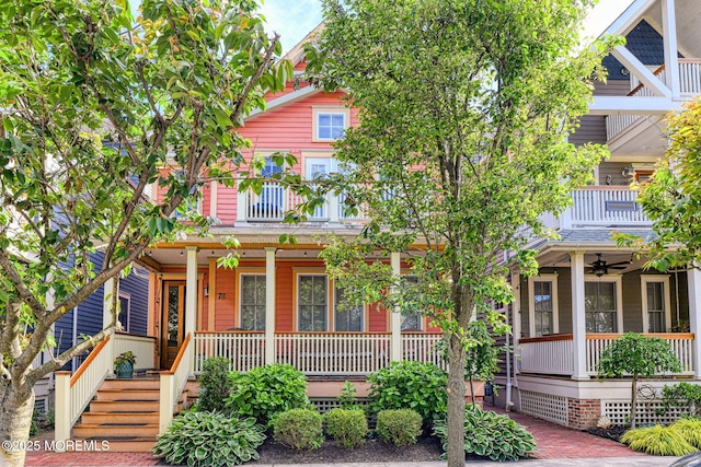 78 Cookman Ave, Ocean Grove, NJ 07756 - view of front of home featuring covered porch, a balcony, and ceiling fan