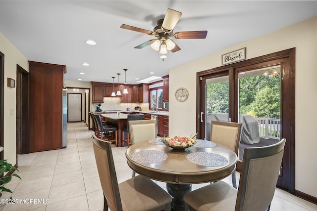 21 Windswept Ln, Freehold, NJ 07728 - dining area featuring ceiling fan, light tile patterned flooring, and recessed lighting