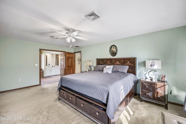 21 Windswept Ln, Freehold, NJ 07728 - bedroom featuring light carpet, baseboards, connected bathroom, and ceiling fan