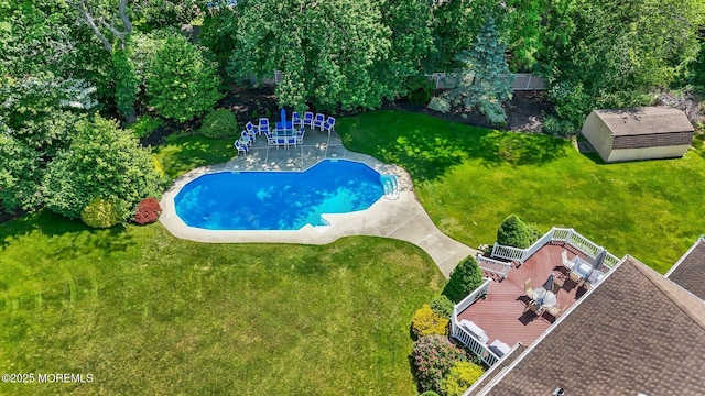 21 Windswept Ln, Freehold, NJ 07728 - swimming pool with a wooden deck and a lawn