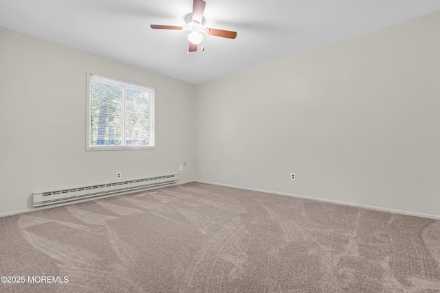 59 Maryland Ave Unit B, Whiting, NJ 08759 - empty room featuring a baseboard heating unit, carpet flooring, a ceiling fan, and baseboards