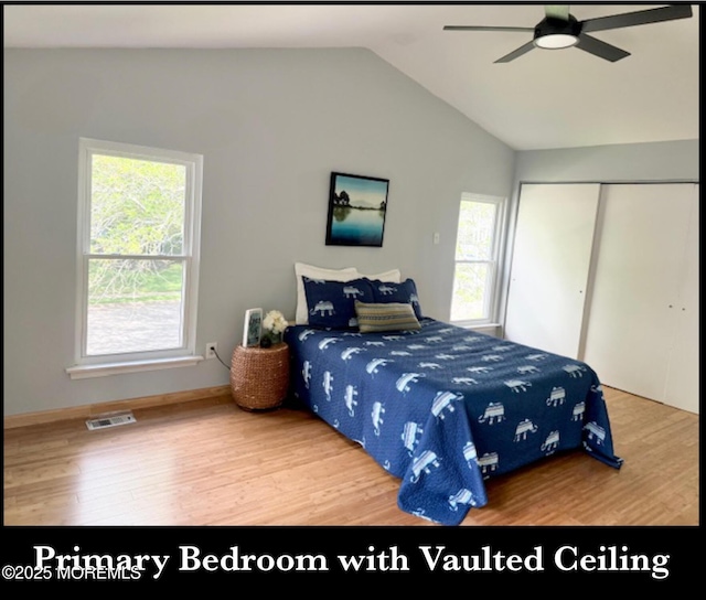 123 France St, Toms River, NJ 08753 - bedroom with wood finished floors, multiple windows, vaulted ceiling, and a closet
