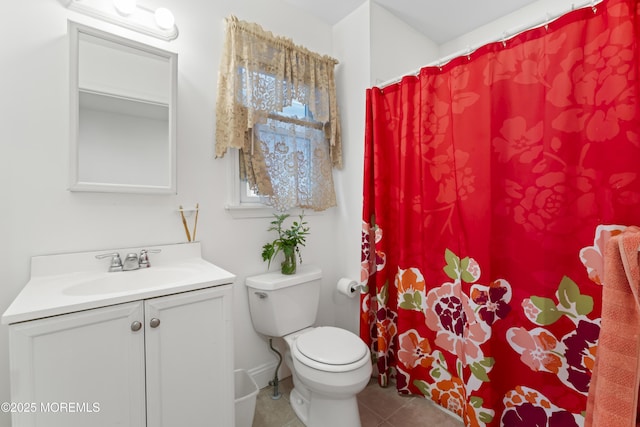 134 Franklin Ave, Ocean Grove, NJ 07756 - bathroom with vanity, toilet, tile patterned floors, and curtained shower