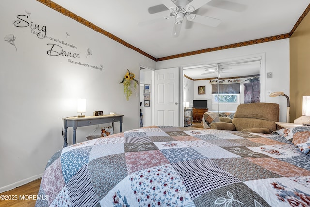 4 Delaware Way Unit A, Whiting, NJ 08759 - bedroom featuring wood finished floors, baseboards, ceiling fan, and ornamental molding