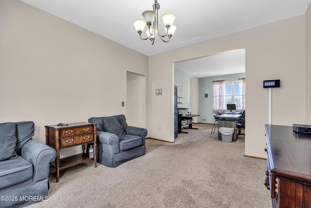 1 Overlook Ct, Manchester, NJ 08759 - living room featuring an office area, a chandelier, carpet flooring, and baseboards