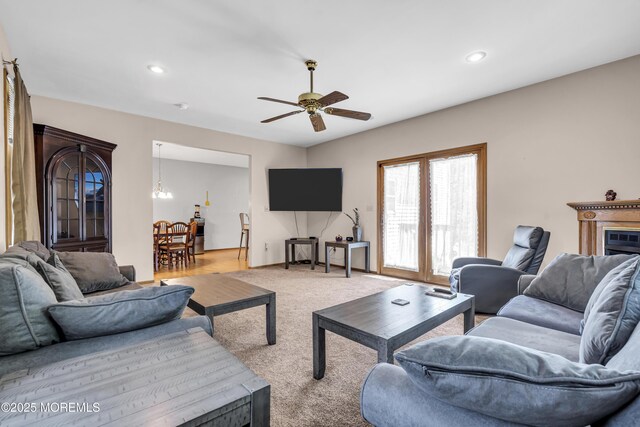 1 Overlook Ct, Manchester, NJ 08759 - carpeted living area featuring ceiling fan and recessed lighting