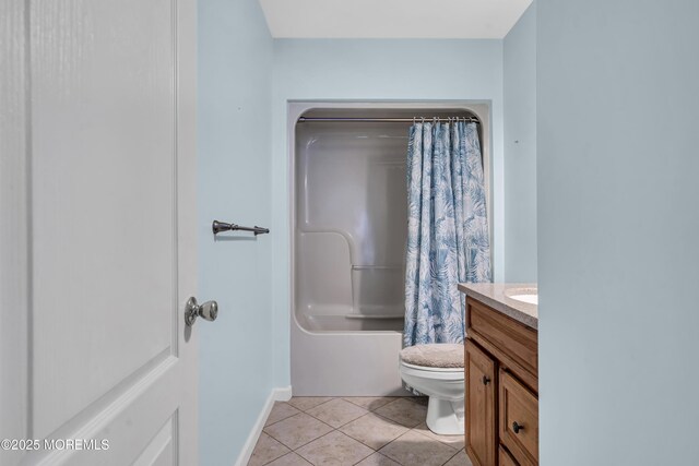 1 Overlook Ct, Manchester, NJ 08759 - full bathroom featuring toilet, vanity, shower / bathtub combination with curtain, tile patterned floors, and baseboards