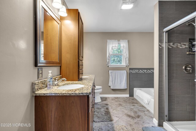 1 Overlook Ct, Manchester, NJ 08759 - bathroom featuring vanity, a stall shower, a bath, toilet, and tile patterned floors