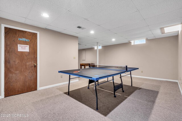 1 Overlook Ct, Manchester, NJ 08759 - recreation room featuring carpet, a drop ceiling, baseboards, and recessed lighting