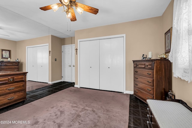 54 Wall St, West Long Branch, NJ 07764 - bedroom featuring dark carpet, baseboards, and a ceiling fan