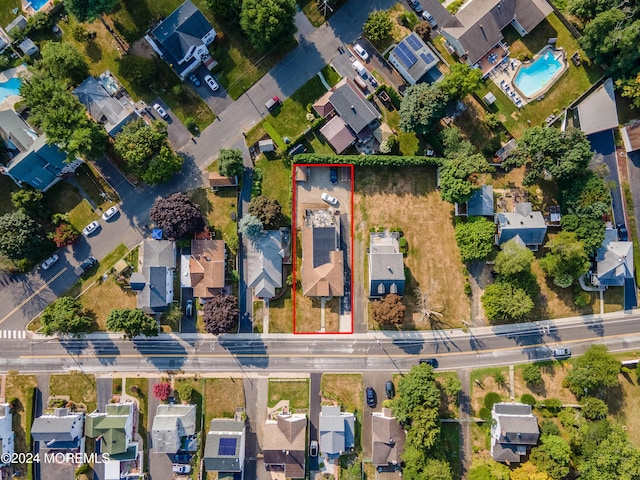 54 Wall St, West Long Branch, NJ 07764 - aerial view of residential area featuring property boundaries highlighted and a pool