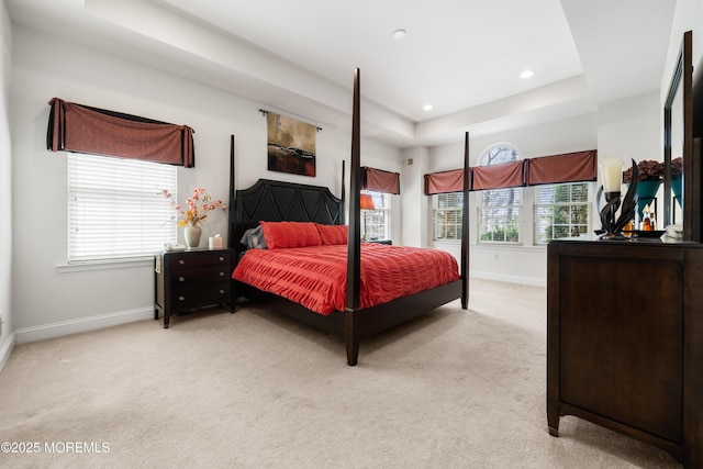 38 Point Pleasant Ln, Waretown, NJ 08758 - bedroom with baseboards, light carpet, a tray ceiling, and recessed lighting