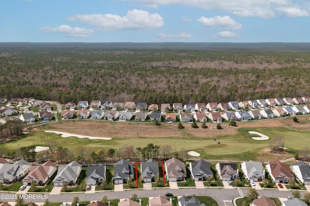 38 Point Pleasant Ln, Waretown, NJ 08758 - aerial overview of property's location with nearby suburban area, a golf club, and a heavily wooded area